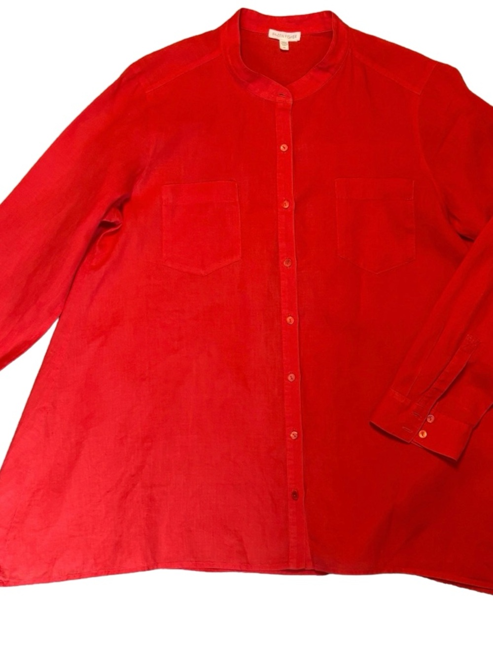 Eileen Fisher Red 100% Irish Linen Button Front Shirt Tunic Long Sleeve M - Picture 4 of 10